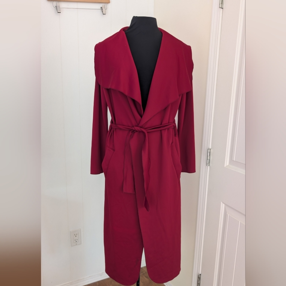 Elegant Women's Burgundy Belted Duster